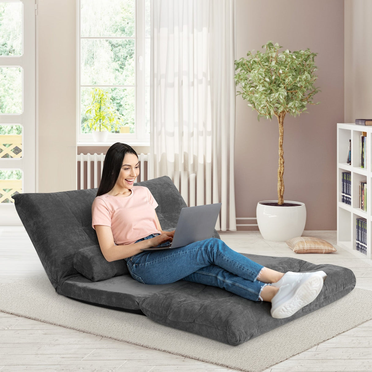 Sofá cama reclinable de 6 posiciones con 2 almohadas