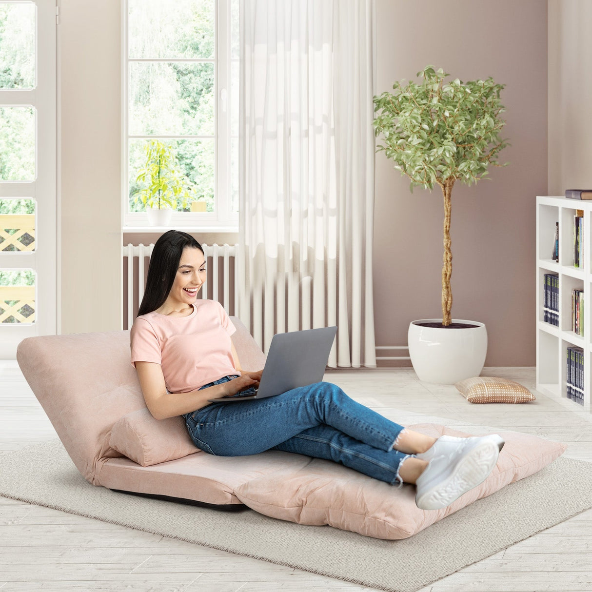 Sofá cama reclinable de 6 posiciones con 2 almohadas