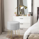 Taburete otomano redondo de terciopelo con almacenamiento, reposapiés, silla de tocador con patas de metal