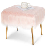 Taburete de Tocador de Pelo Sintético con Patas de Metal Doradas para Sala de Maquillaje
