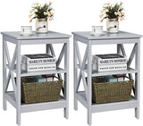 3-Tier X-Design Nightstands with Storage Shelves for Living Room Bedroom