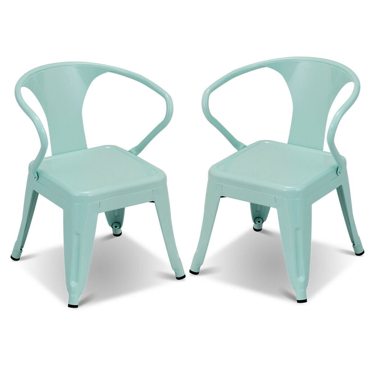 Juego de 2 sillas apilables de acero para niños-Verde