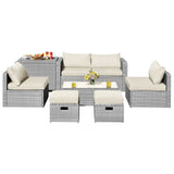 Juego de Muebles de Patio de Ratán de 8 Piezas con Funda Impermeable y Cojines