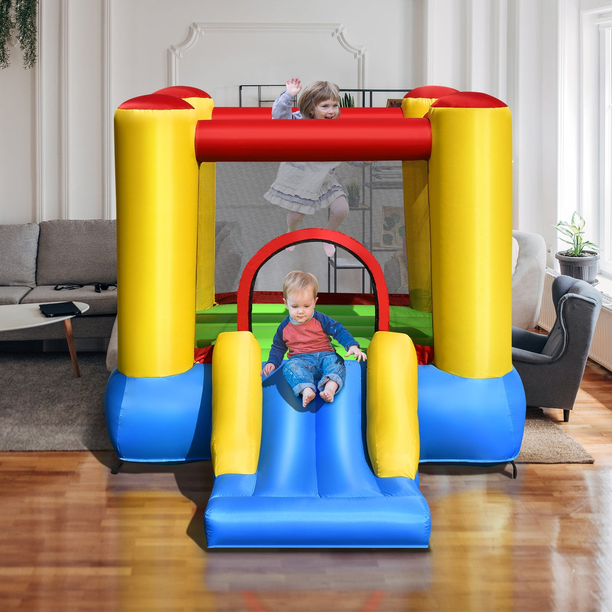 Castillo hinchable infantil con tobogán y soplador de 480 W