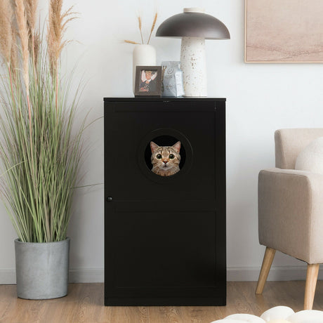 Casa de Gato Oculta de 2 Niveles para Arenero con Dispositivo Antivuelco
