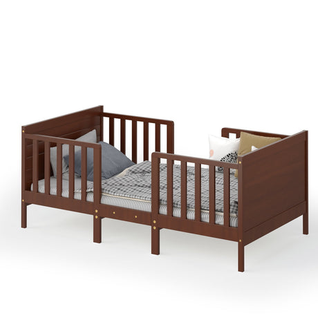 Mueble convertible 2 en 1 de madera para dormitorio infantil con barandillas de seguridad