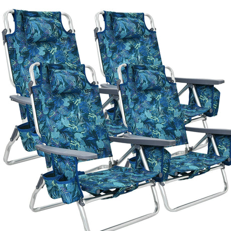 Sillón reclinable plegable de playa para exterior con mochila, 5 posiciones, 4 unidades, con almohada