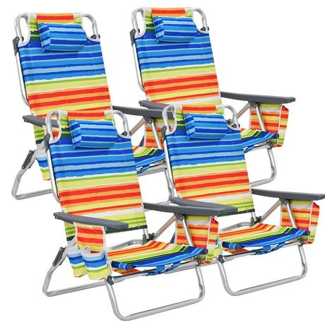 Sillón reclinable plegable de playa para exterior con mochila, 5 posiciones, 4 unidades, con almohada