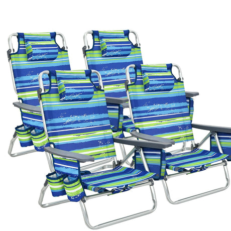 Sillón reclinable plegable de playa para exterior con mochila, 5 posiciones, 4 unidades, con almohada