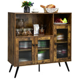 Aparador de cocina con puerta de cristal y estantes ajustables - Marrón rústico