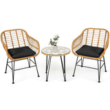 Juego de 3 Muebles de Ratán con Mesa y Sillas Acolchadas