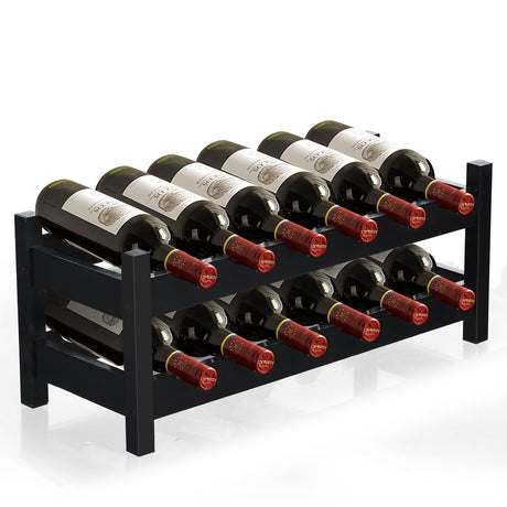 Estante de almacenamiento de bambú de 2 niveles para 12 botellas de vino