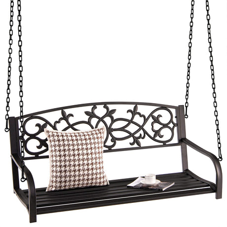 Columpio colgante de metal para exteriores de 2 personas con cadenas resistentes