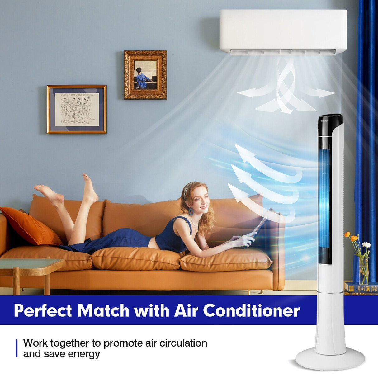 Ventilador de torre portátil de 48 pulgadas con control remoto - Blanco