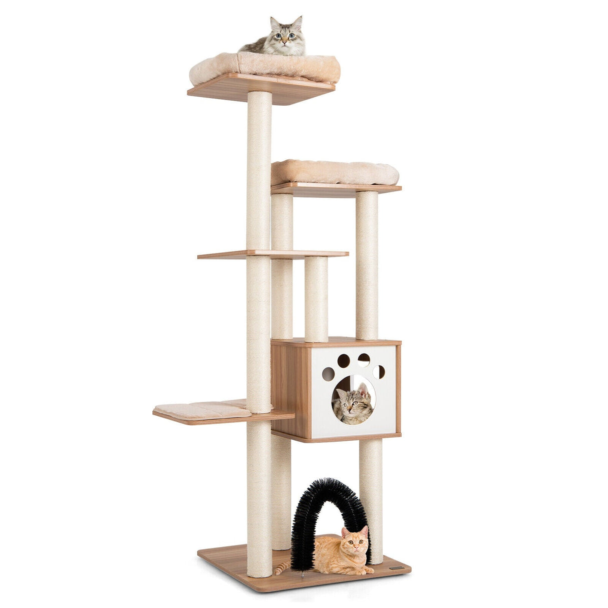 Árbol rascador para gatos de interior con plataforma y postes rascadores - Beige