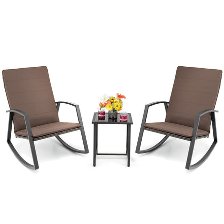 Juego de muebles de jardín de ratán mecedora de 3 piezas