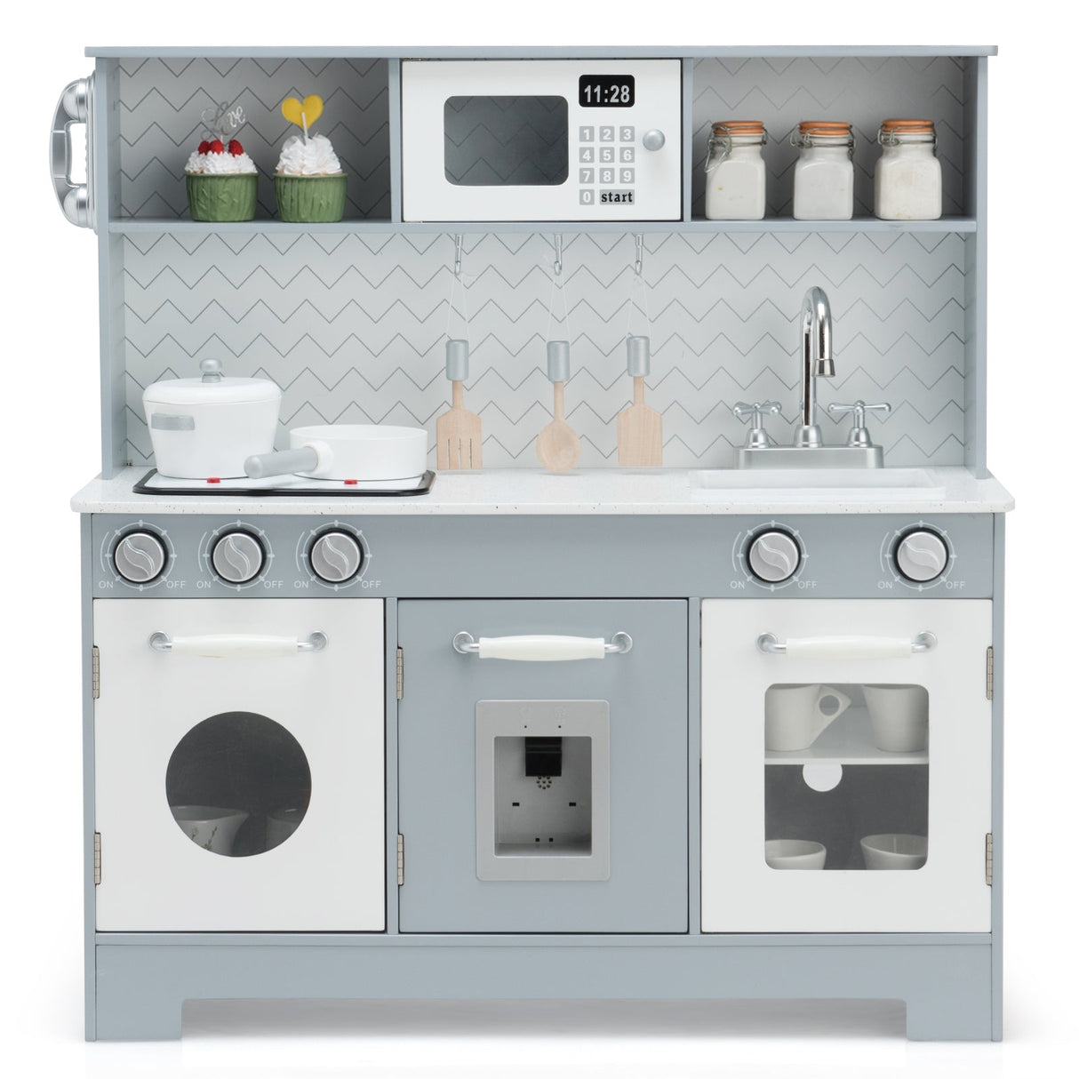 Juego de cocina de juguete de madera para niños con luces y sonidos realistas