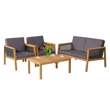 Juego de muebles de ratán para patio de 4 piezas con cojines extraíbles