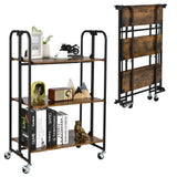 Carrito Rodante Plegable de 3 Niveles con Estantes de Almacenamiento para Cocina