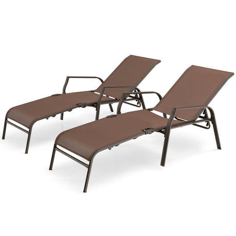 Juego de 2 tumbonas plegables para patio con respaldo ajustable - Marrón