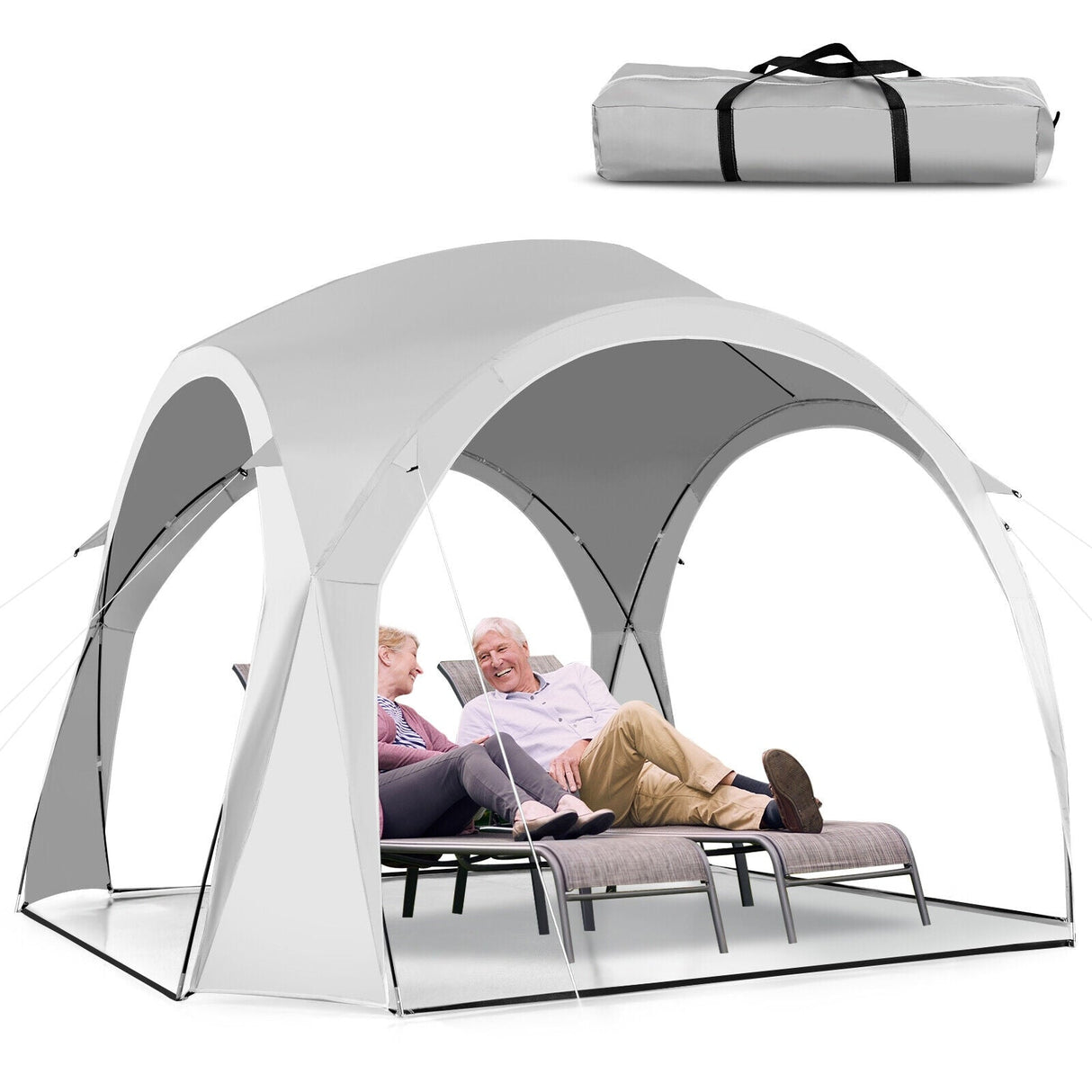 Refugio para el sol de patio de 3.35 x 3.35 metros, tienda de campaña tipo toldo, portátil, UPF 50+, para exteriores y playa - Blanco