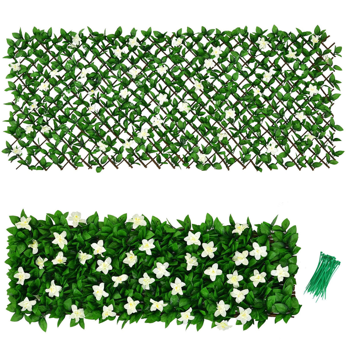 Paquete de 4 Paneles de Valla con Hiedra Artificial Expandible y Flores para Privacidad