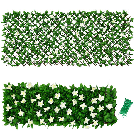 4 Pieces Expandable Faux Ivy Privacy Screen Fence Panel Pack with Flower