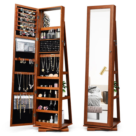 Gabinete de joyas con espejo de cuerpo entero, 2 en 1, giratorio 360° y con cerradura