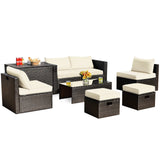Juego de muebles de ratán de 8 piezas que ahorra espacio para patio con caja de almacenamiento y cubierta impermeable - Gris