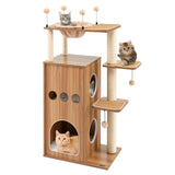 Centro de juegos para gatos multinivel moderno de 52 pulgadas con hamaca de lujo - Natural
