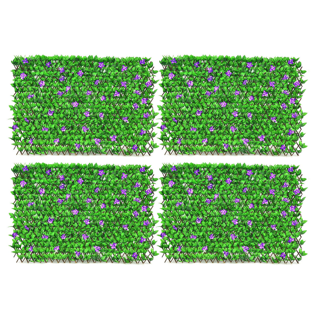 Paquete de 4 Paneles de Valla con Hiedra Artificial Expandible y Flores para Privacidad