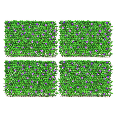 4 Pieces Expandable Faux Ivy Privacy Screen Fence Panel Pack with Flower