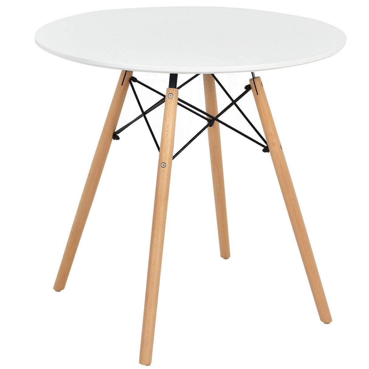 Mesa de comedor redonda moderna con pata de madera maciza - Blanca