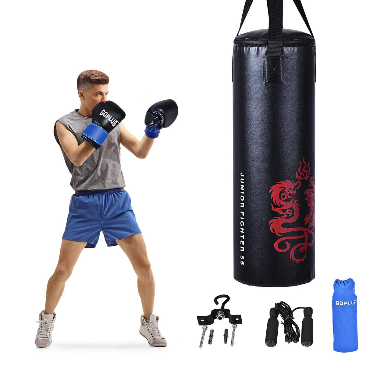 Set de boxeo con saco de boxeo lleno de 5 piezas de 40 libras con cuerda de saltar y guantes