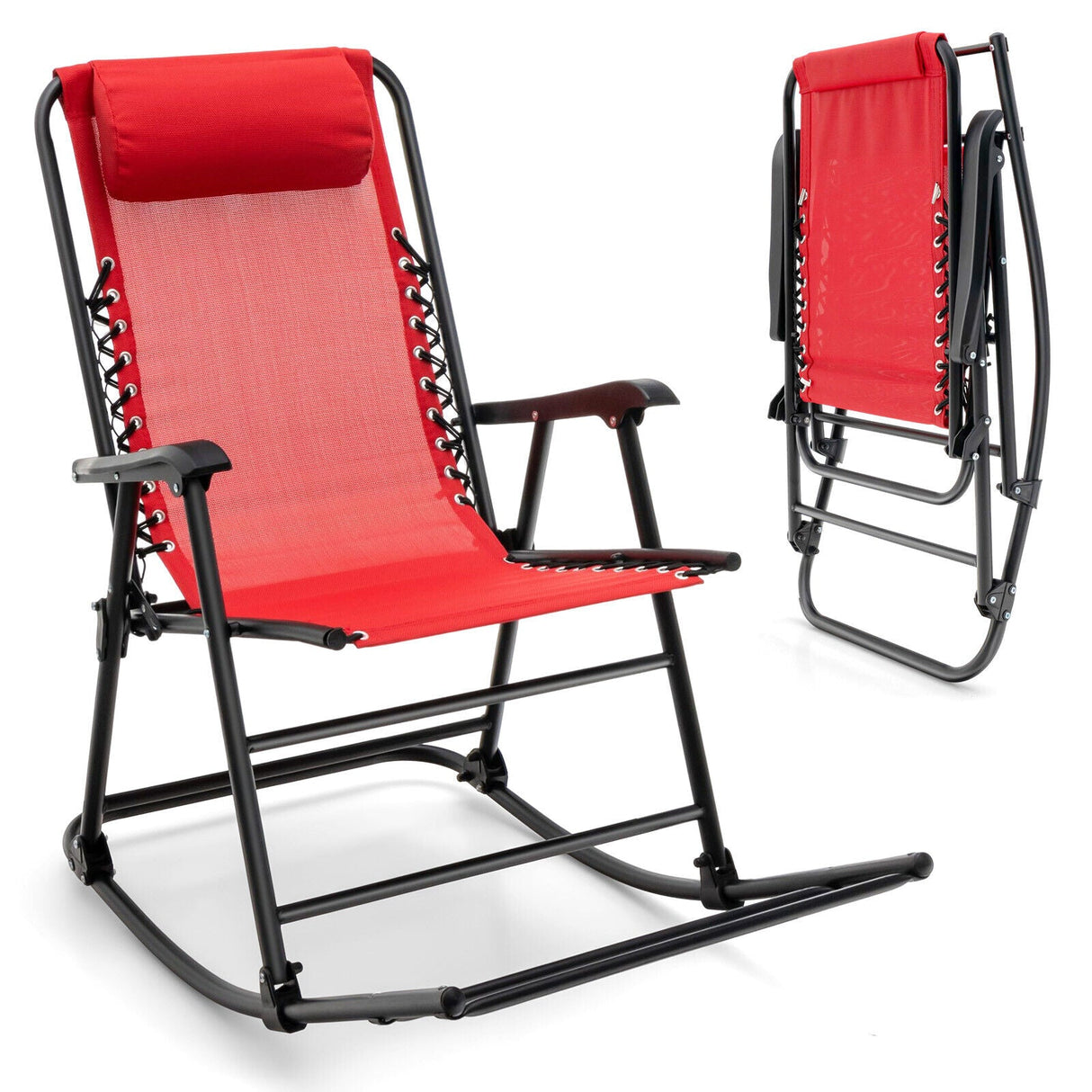 Sillón mecedora plegable liviano para exteriores con reposapiés