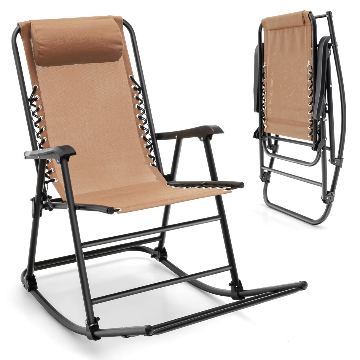Sillón mecedora plegable liviano para exteriores con reposapiés