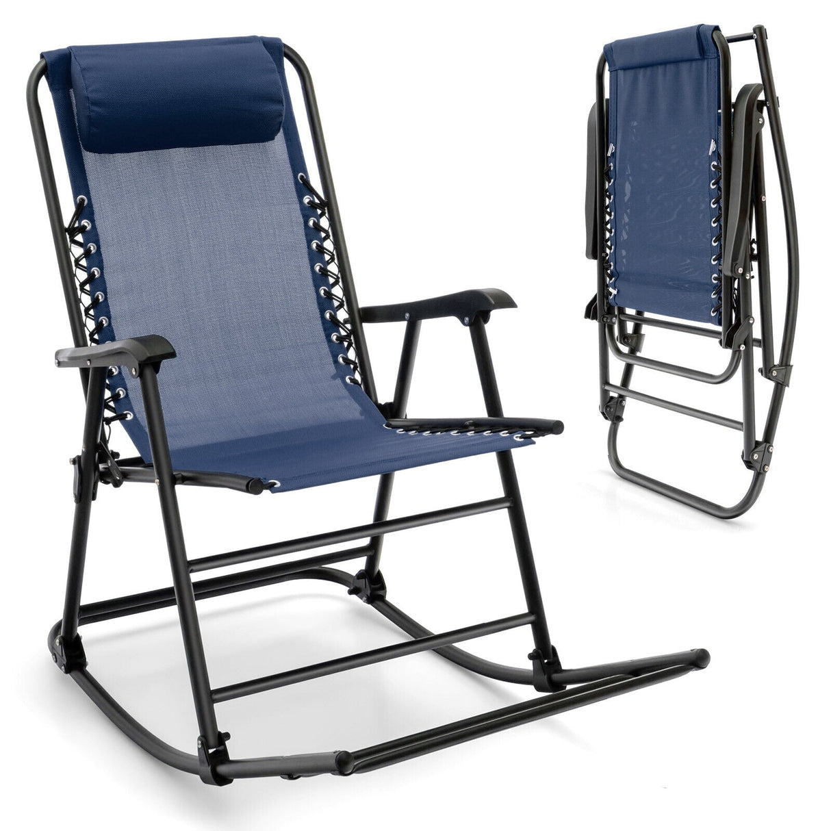Sillón mecedora plegable liviano para exteriores con reposapiés