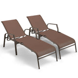Juego de 2 tumbonas plegables para patio con respaldo ajustable - Marrón