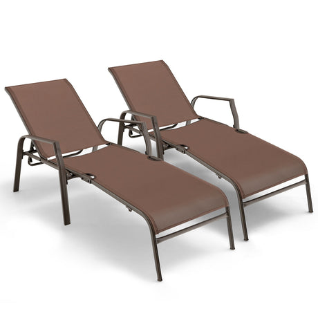 Juego de 2 tumbonas plegables para patio con respaldo ajustable - Marrón