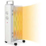 Calentador espacial de aceite de 1500W con ruedas universales y 3 niveles de calor-Blanco