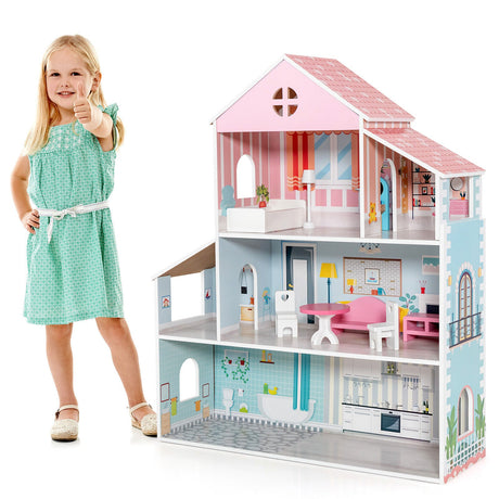 Casa de muñecas de 3 niveles con muebles, regalo para mayores de 3 años