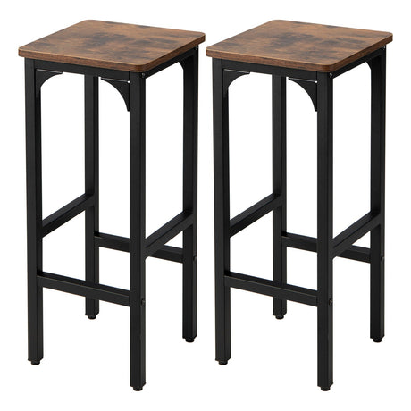 Juego de 2 sillas de bar de comedor de 28 pulgadas con reposapiés y almohadillas ajustables - Marrón rústico