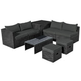 8 Pieces Patio Rattan Storage Table Furniture Set