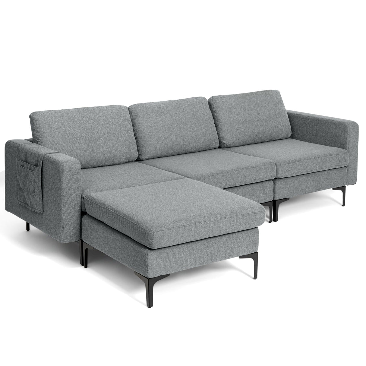Sofá modular seccional en forma de L de 3 asientos con chaise reversible y 2 puertos USB - Verde