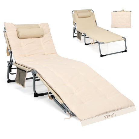 Tumbona plegable acolchada de gran tamaño de 4 pliegues con colchón suave extraíble