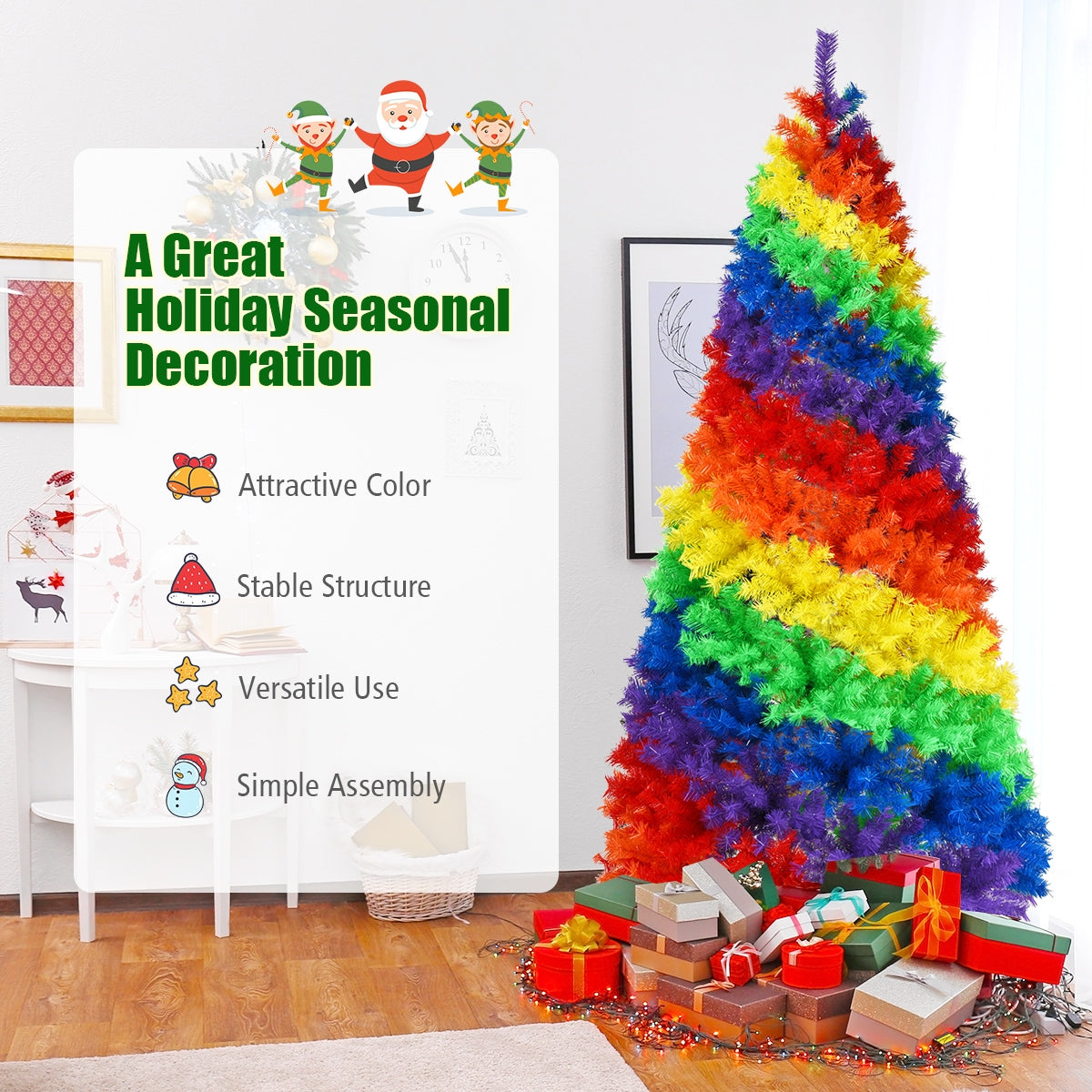 Árbol de Navidad tradicional artificial con bisagras de 2,1 m y base de metal