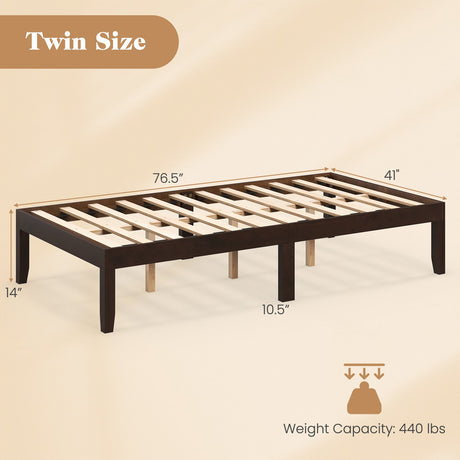 Base de cama de plataforma doble de madera de 14 pulgadas con soporte de listones de madera