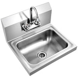 Fregadero de acero inoxidable de montaje en pared para lavarse las manos con grifo y salpicadero trasero