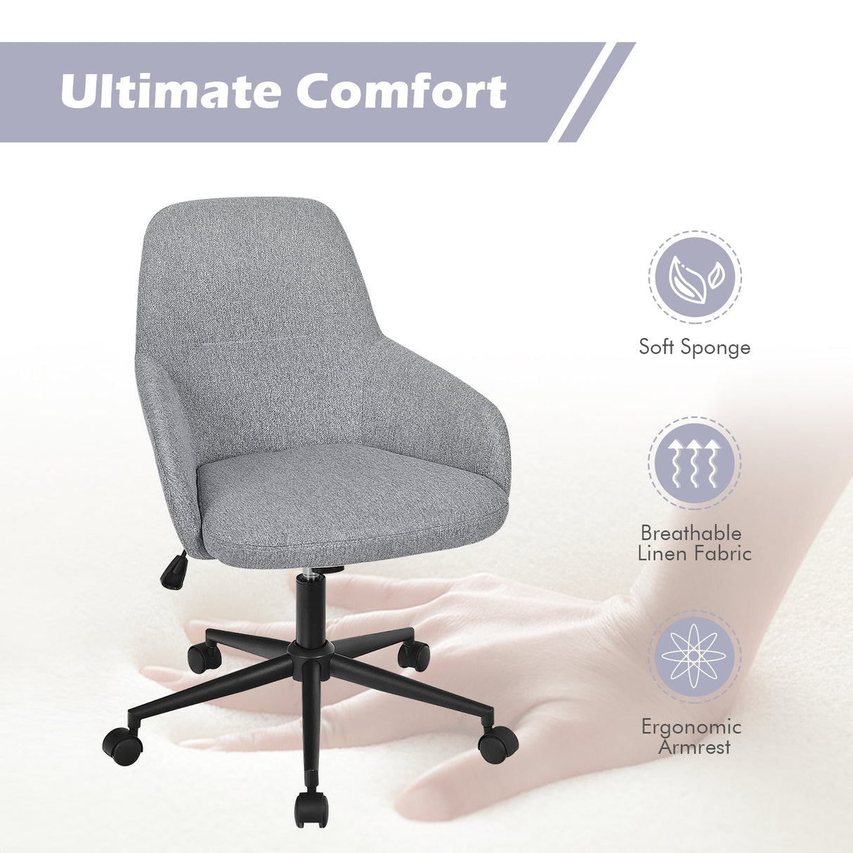 Sillón de oficina de tela con respaldo basculante-Gris