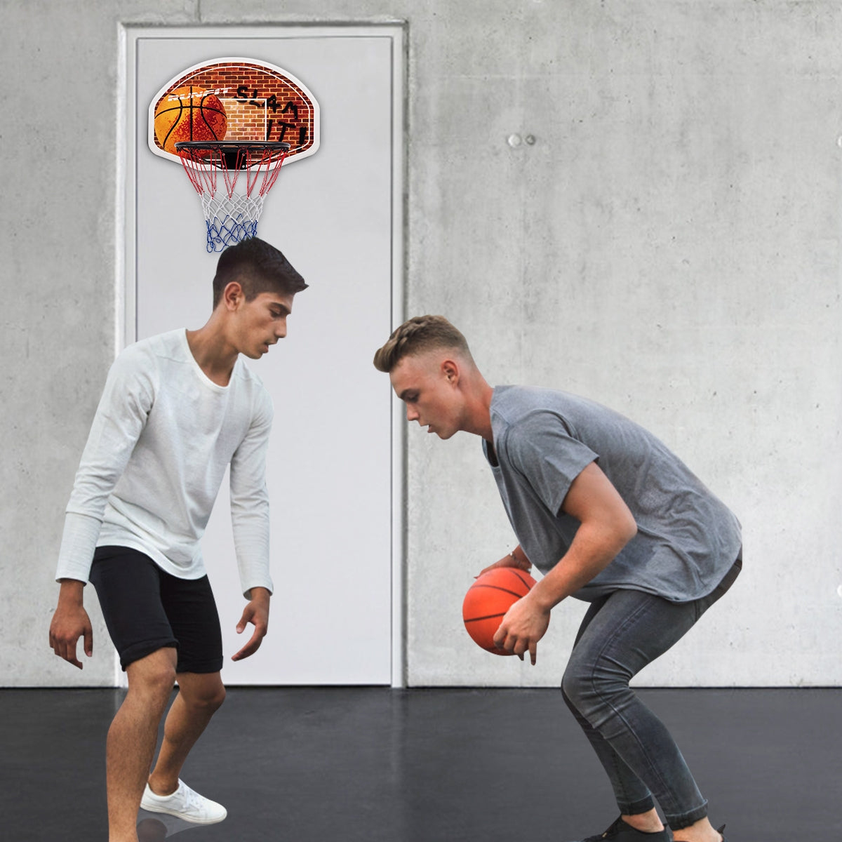 Tablero de baloncesto montado en la pared con aro y 2 redes